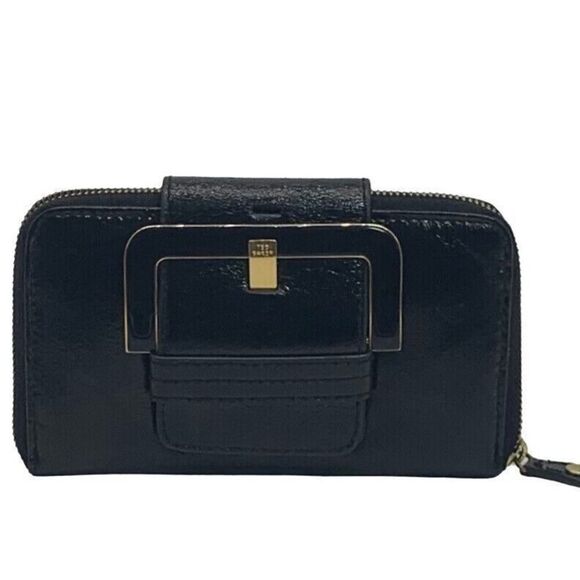✨Ted Baker Black Patent Leather Buckle Zip Around Wallet✨ - Picture 1 of 10